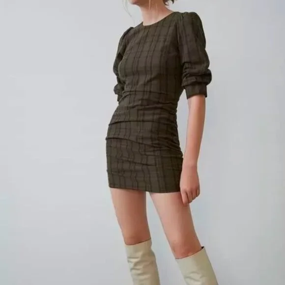 green emerald velvet dress Elan Black Green Plaid Button Down Dress at Maria Vincent Boutique